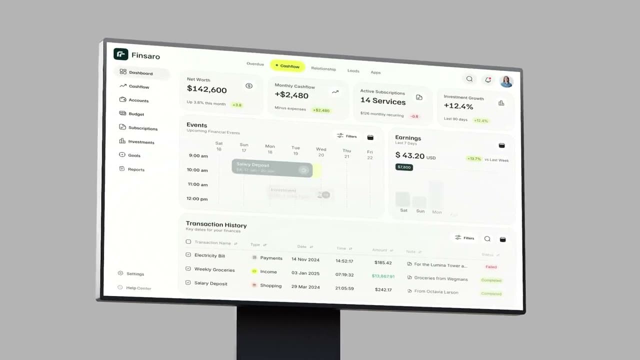Finsaro UI/UX design, animated mockup